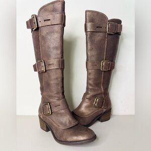 Donald J Pliner Womens Brown Metallic Suede Leather Buckled Dax Boots Size 7.5M